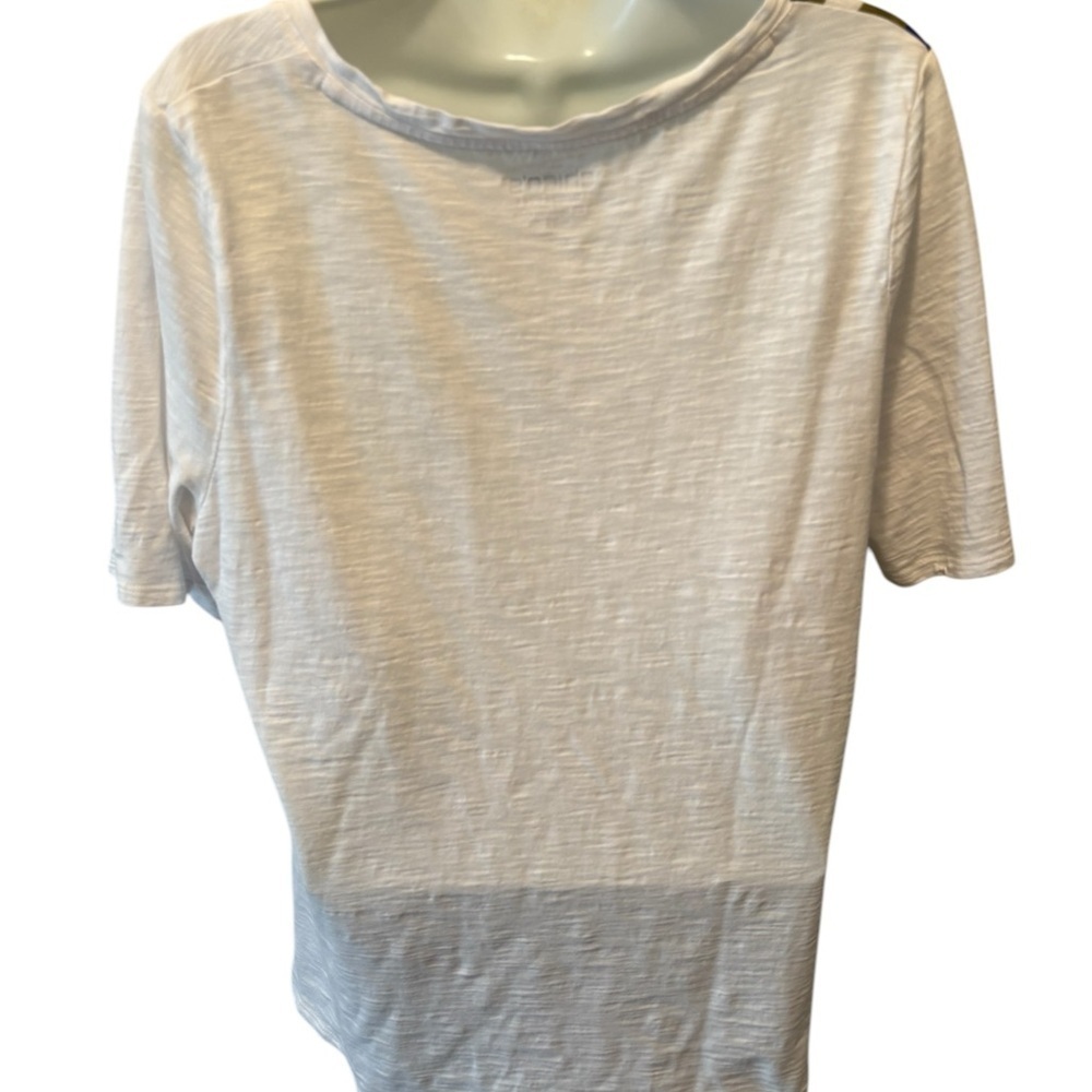 Chico’s Palms Button Detail Cotton Slub Tee 2/L White Blue Pink Colorful Spring - Picture 5 of 8
